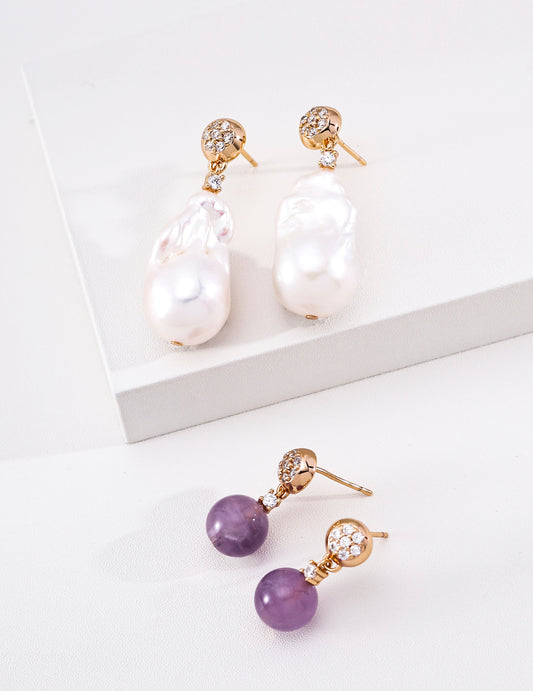 Baroque Pearl & Amethyst earing