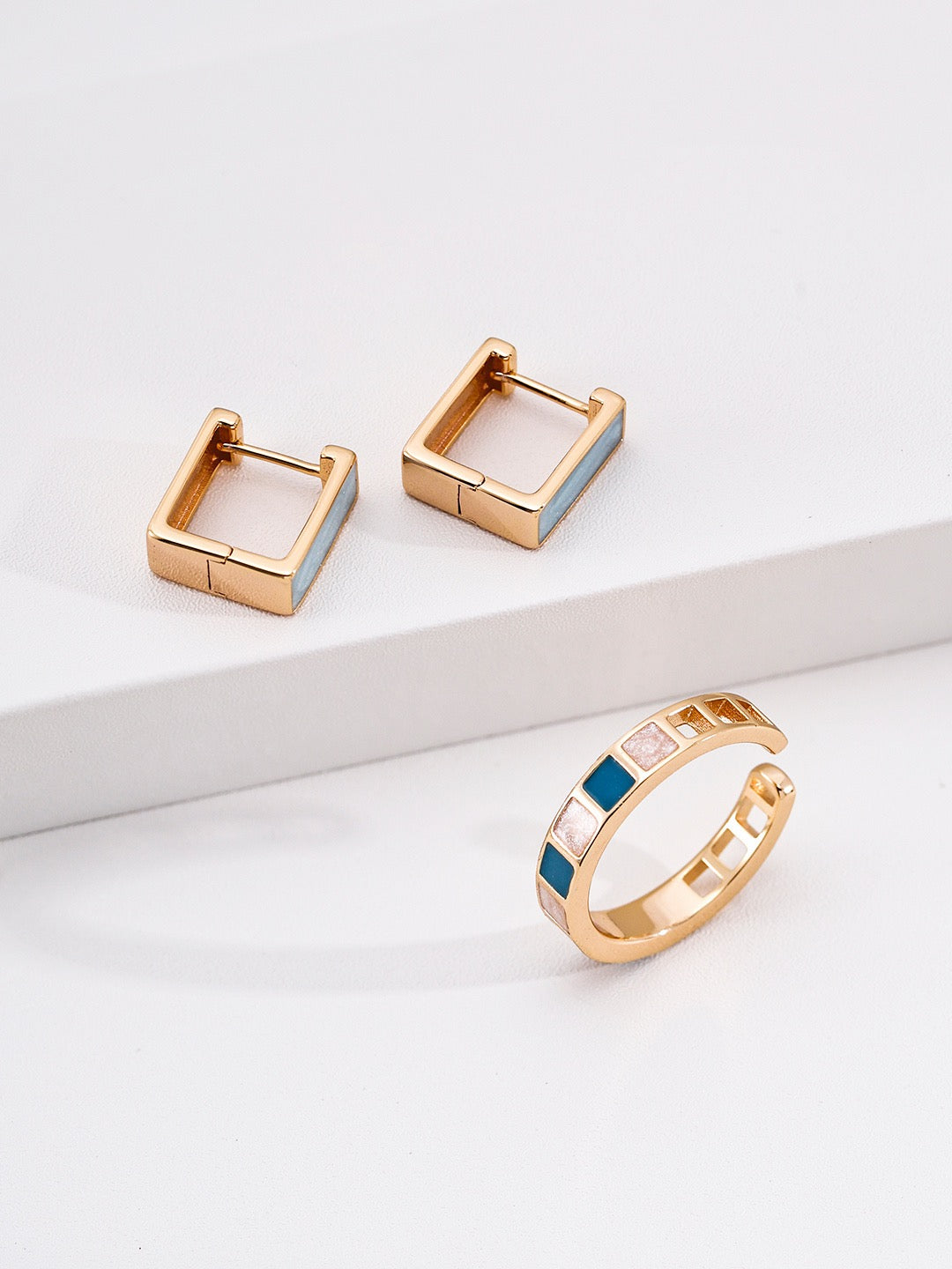 Simple French-style drip enamel earrings + s925