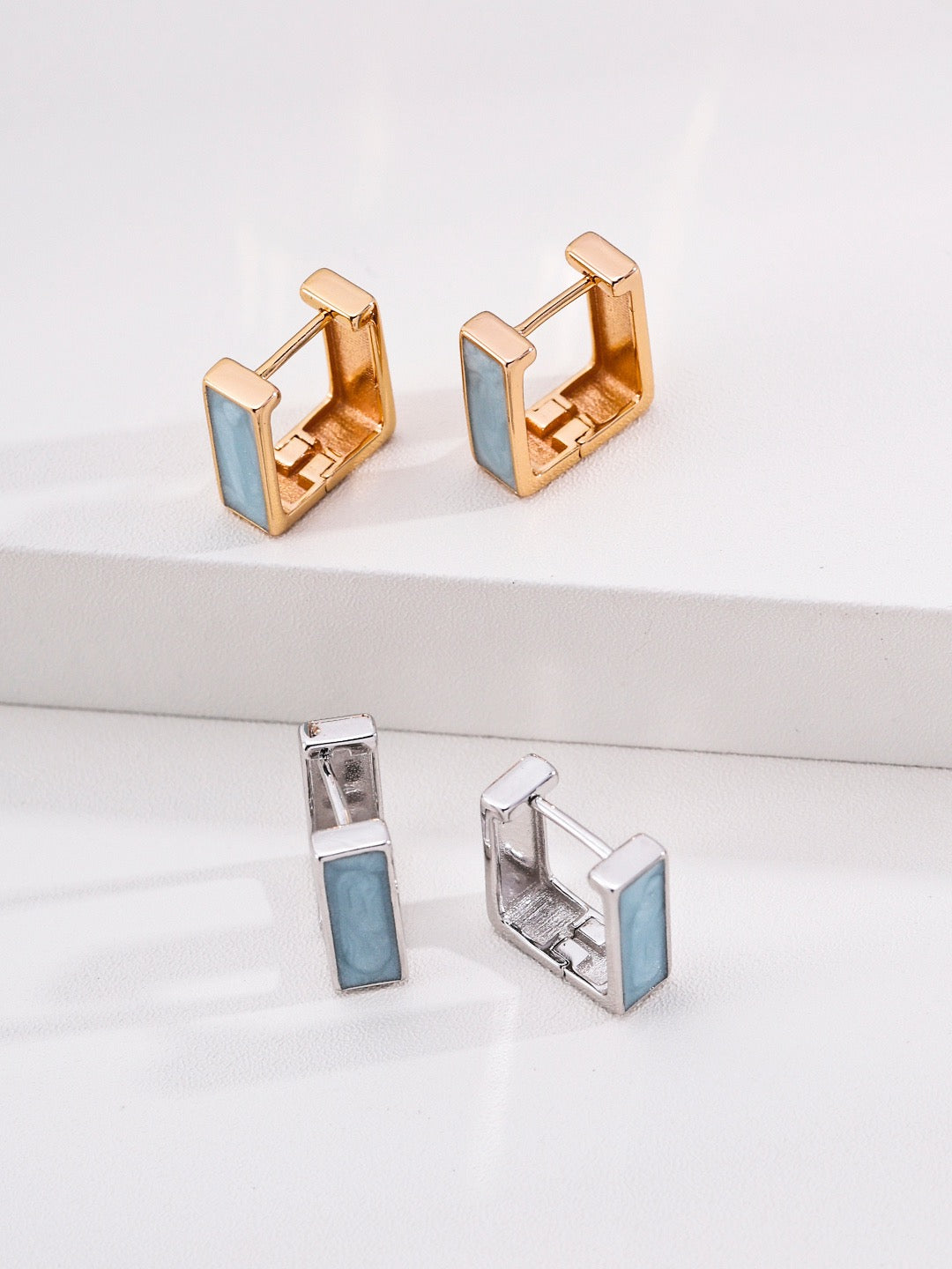 Simple French-style drip enamel earrings + s925